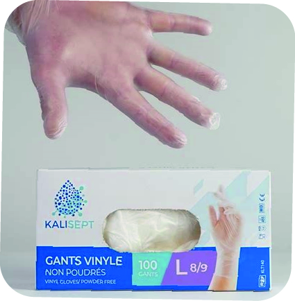 Gants vinyles non poudrés -boîtes de 100
